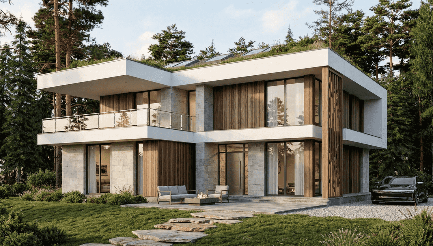 Exterior de vivienda principal de madera construida por LLAR en Oviedo, cumpliendo el Código Técnico de la Edificación para hipoteca autopromotor.